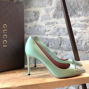 Gucci Seafoam Green Malaga Kid Studded Pumps